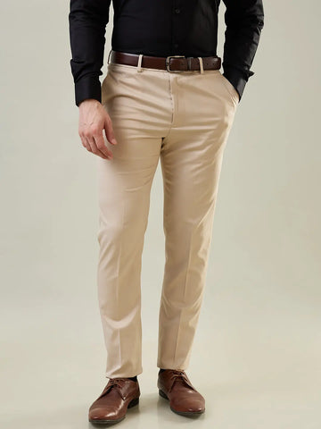 Beige Slim Fit Formal Pant Tim Paris