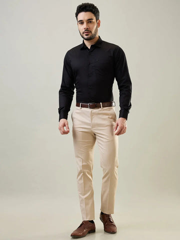 Beige Slim Fit Formal Pant Tim Paris
