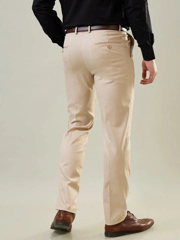 Beige Slim Fit Formal Pant Tim Paris