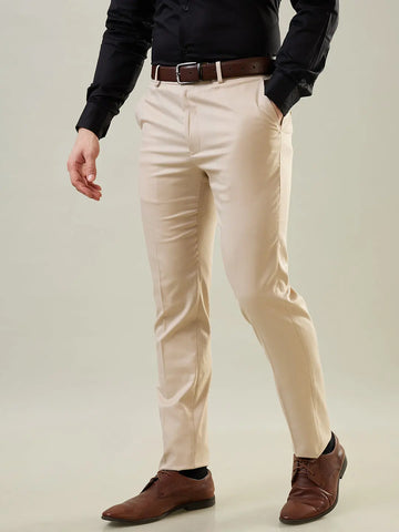 Beige Slim Fit Formal Pant Tim Paris