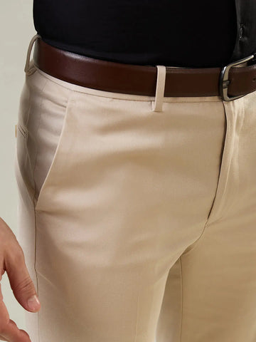 Beige Slim Fit Formal Pant Tim Paris