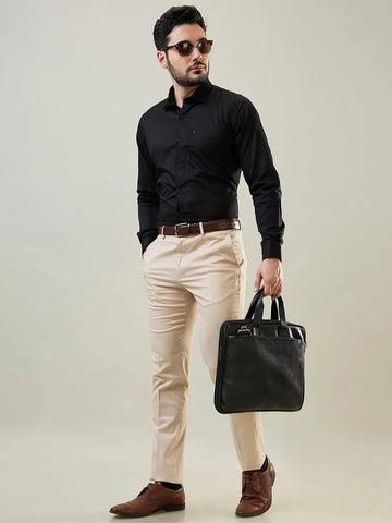 Beige Slim Fit Formal Pant Tim Paris