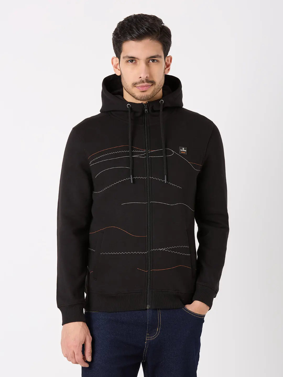 Black Regular Fit Zipper Hoodie TIM PARIS