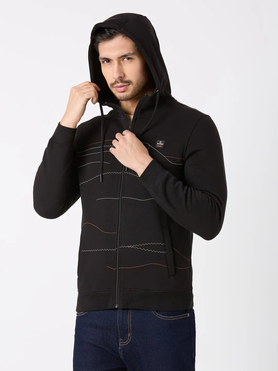 Black Regular Fit Zipper Hoodie TIM PARIS