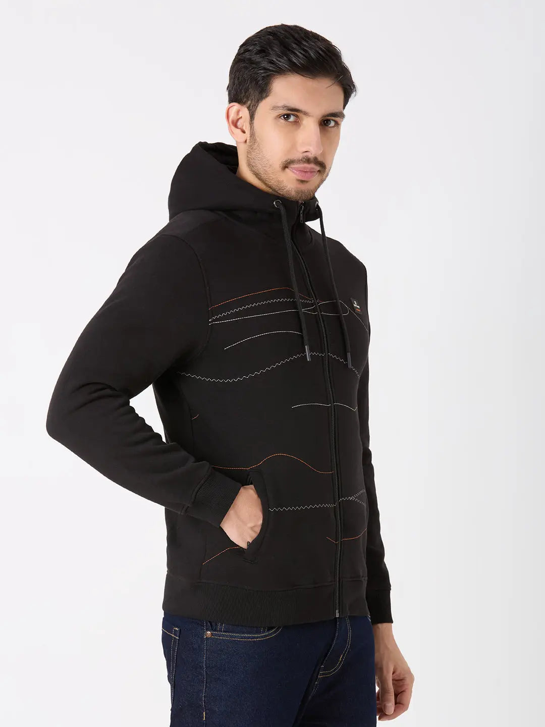 Black Regular Fit Zipper Hoodie TIM PARIS