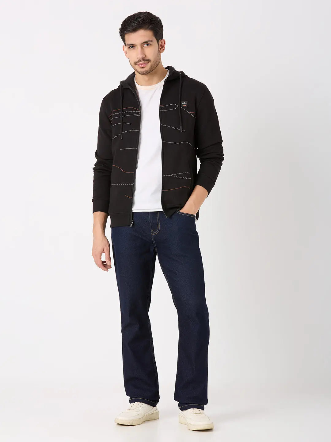 Black Regular Fit Zipper Hoodie TIM PARIS