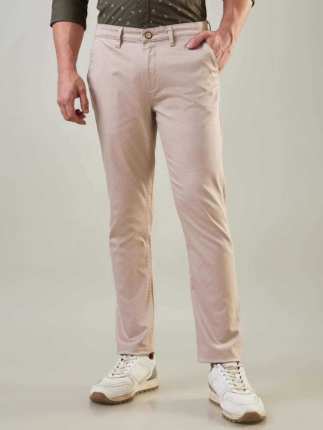 Cream Slim Tapered Fit Chinos