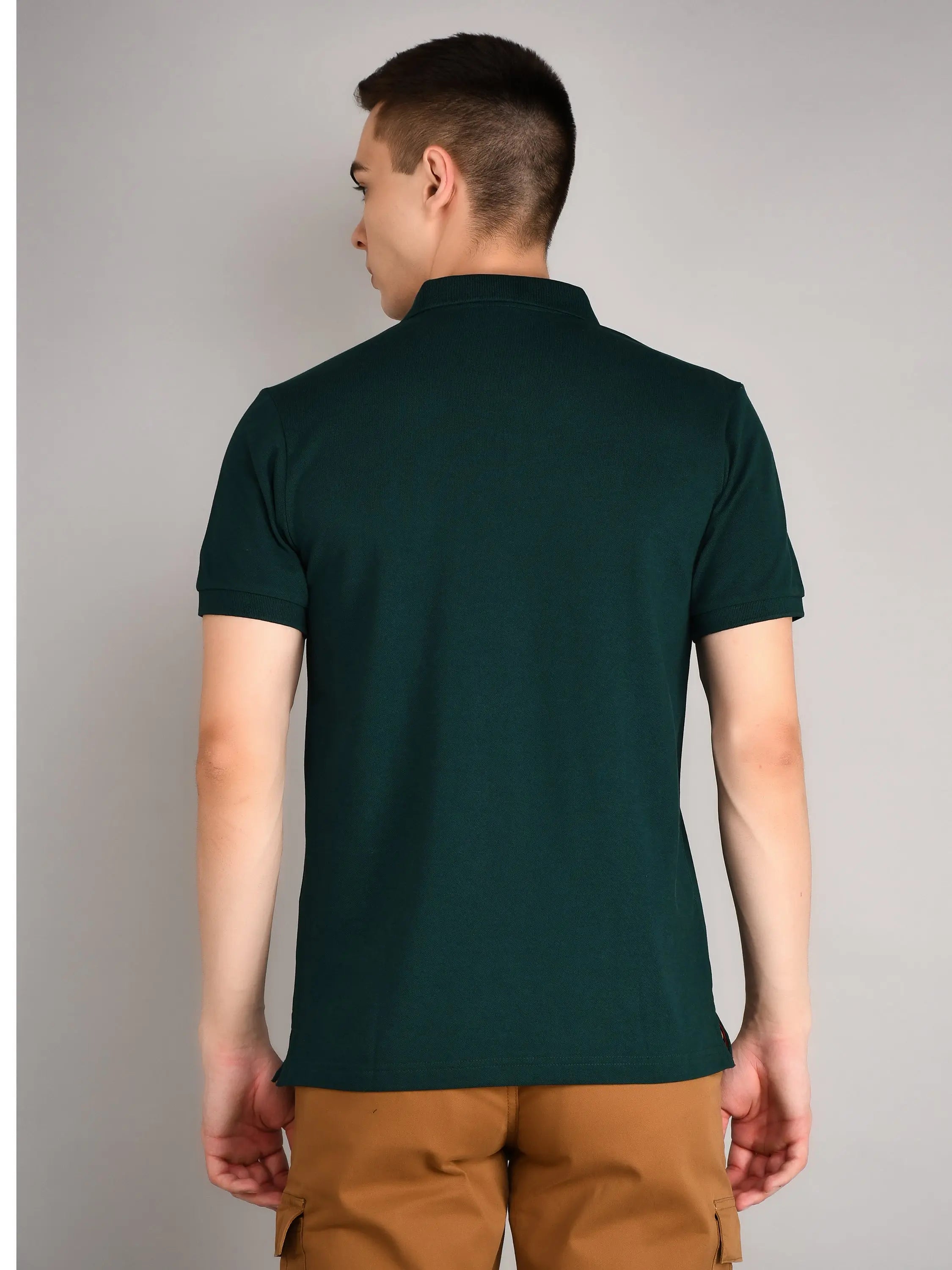 Bottle Green Solid Regular Fit T-Shirt TIM PARIS