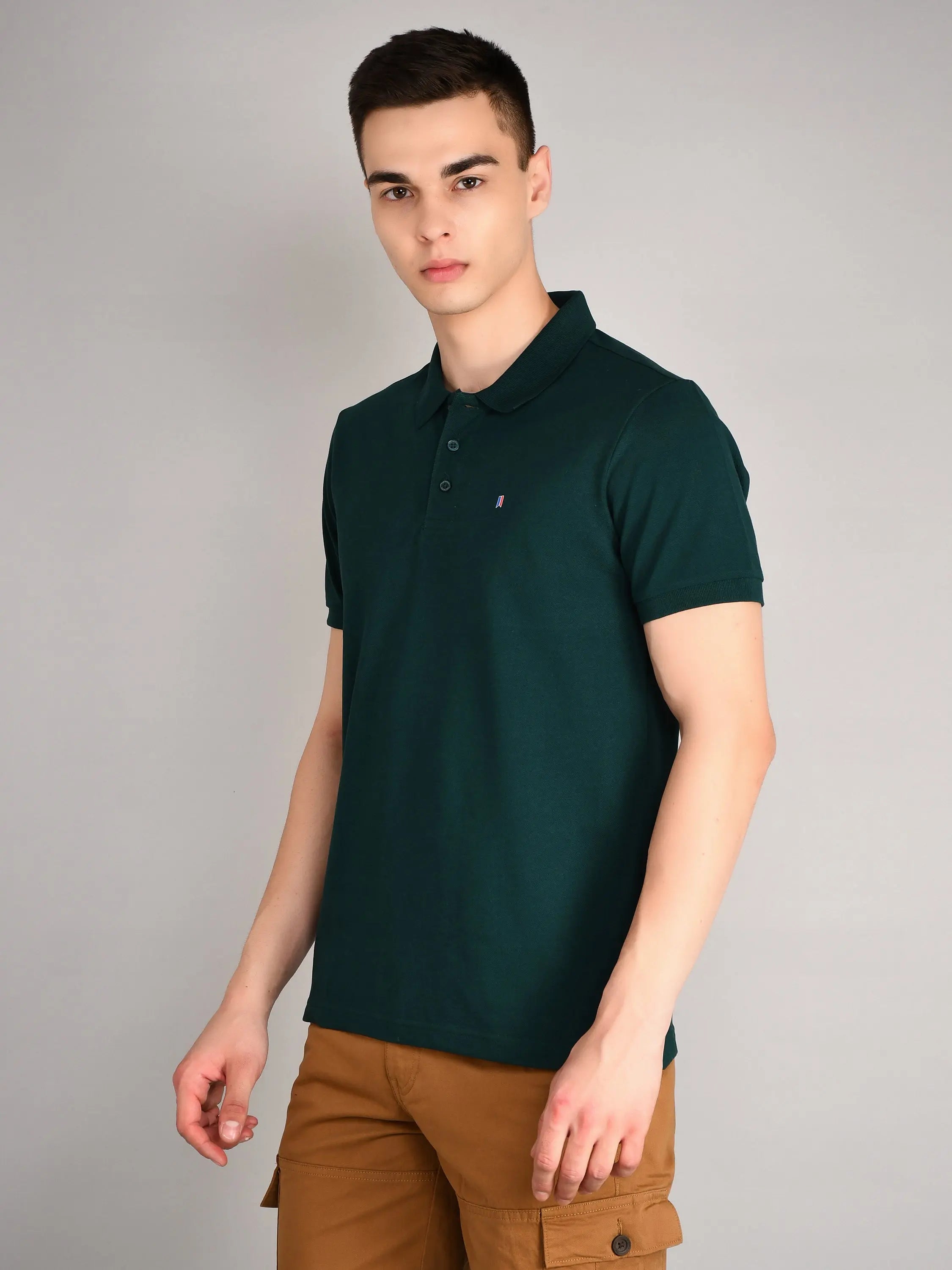 Bottle Green Solid Regular Fit T-Shirt TIM PARIS