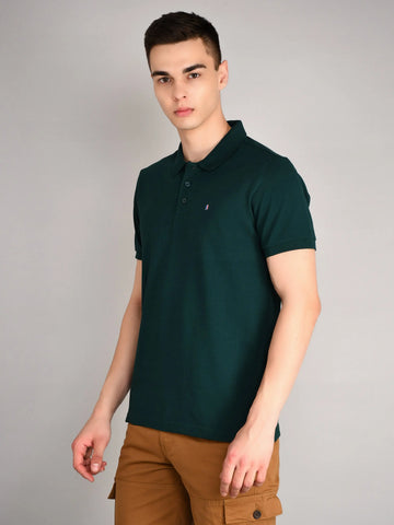 Bottle Green Solid Regular Fit T-Shirt TIM PARIS
