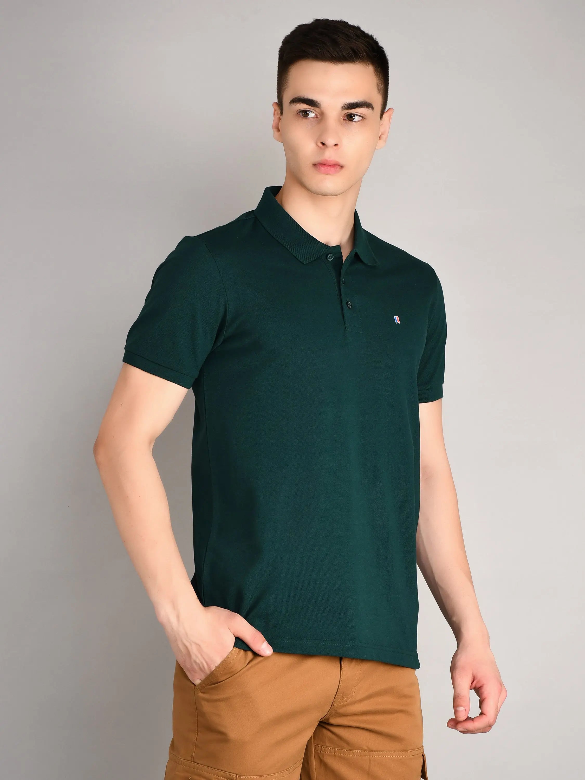 Bottle Green Solid Regular Fit T-Shirt TIM PARIS