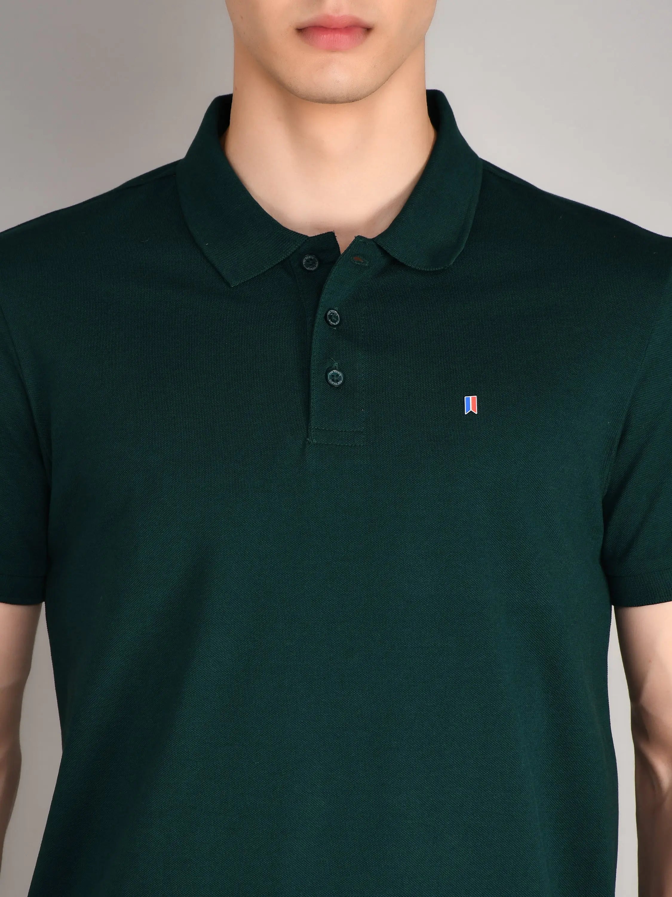 Bottle Green Solid Regular Fit T-Shirt TIM PARIS