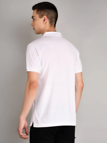 White Polo Neck Solid T Shirt TIM PARIS