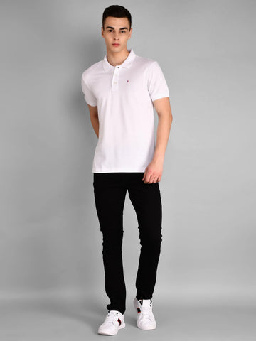 White Polo Neck Solid T Shirt TIM PARIS