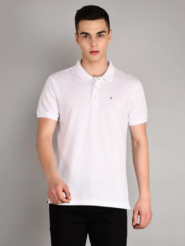 White Polo Neck Solid T Shirt TIM PARIS