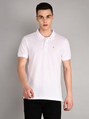 White Polo Neck Solid T Shirt