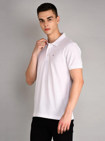 White Polo Neck Solid T Shirt TIM PARIS