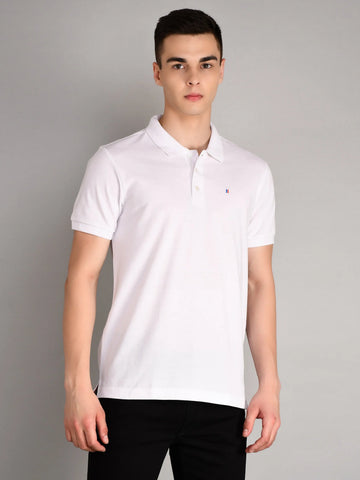 White Polo Neck Solid T Shirt TIM PARIS
