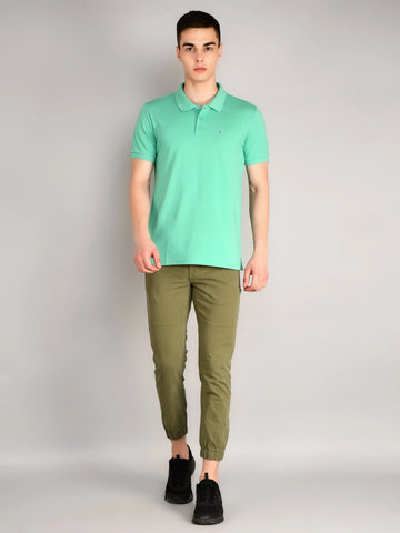 Green Polo Neck Solid T-Shirt TIM PARIS