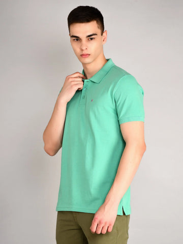 Green Polo Neck Solid T-Shirt TIM PARIS
