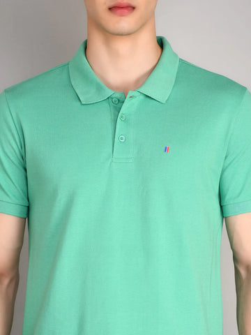 Green Polo Neck Solid T-Shirt TIM PARIS