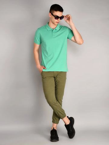 Green Polo Neck Solid T-Shirt TIM PARIS