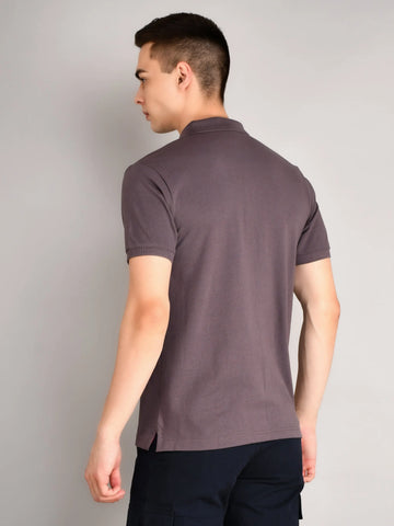 Grey Solid Polo T-Shirt TIM PARIS