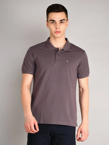 Grey Solid Polo T-Shirt TIM PARIS