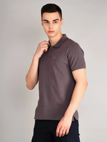 Grey Solid Polo T-Shirt TIM PARIS
