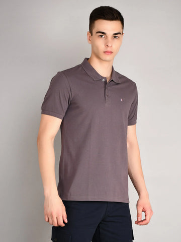 Grey Solid Polo T-Shirt TIM PARIS