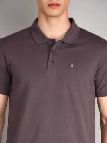 Grey Solid Polo T-Shirt TIM PARIS
