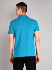 Blue Polo Neck Solid T Shirt