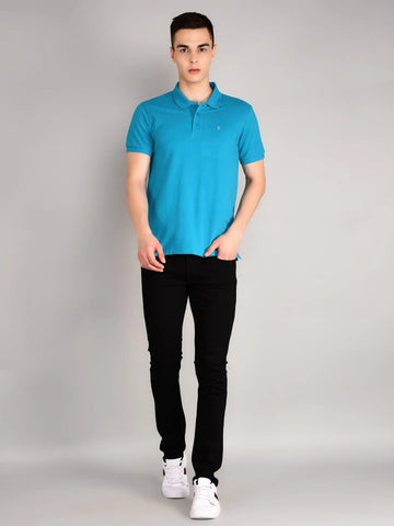 Blue Polo Neck Solid T Shirt TIM PARIS