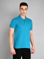 Blue Polo Neck Solid T Shirt