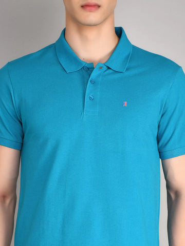 Blue Polo Neck Solid T Shirt TIM PARIS