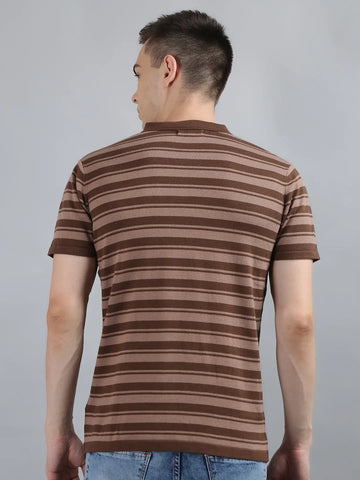 Brown Striped Knitted Polo T-Shirt Tim Paris