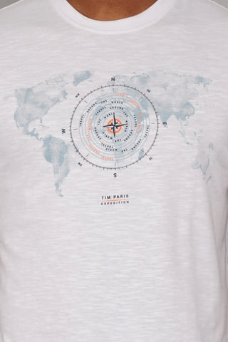 White Graphic Print Regular Fit T-shirt Tim Paris