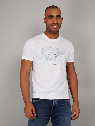 White Graphic Print Regular Fit T-shirt Tim Paris