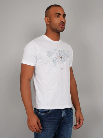 White Graphic Print Regular Fit T-shirt Tim Paris