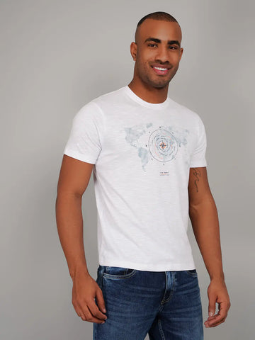 White Graphic Print Regular Fit T-shirt Tim Paris