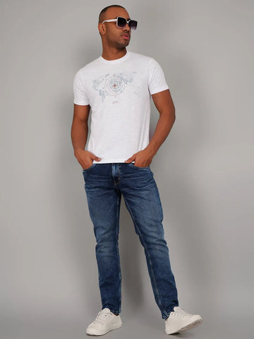 White Graphic Print Regular Fit T-shirt Tim Paris