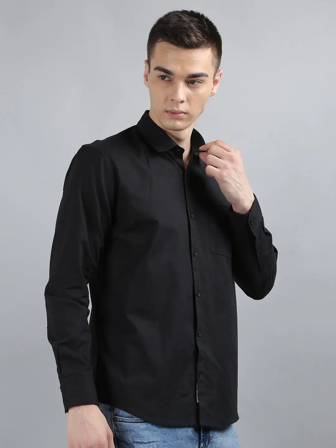 Black Solid Regular Fit Shirt Tim Paris