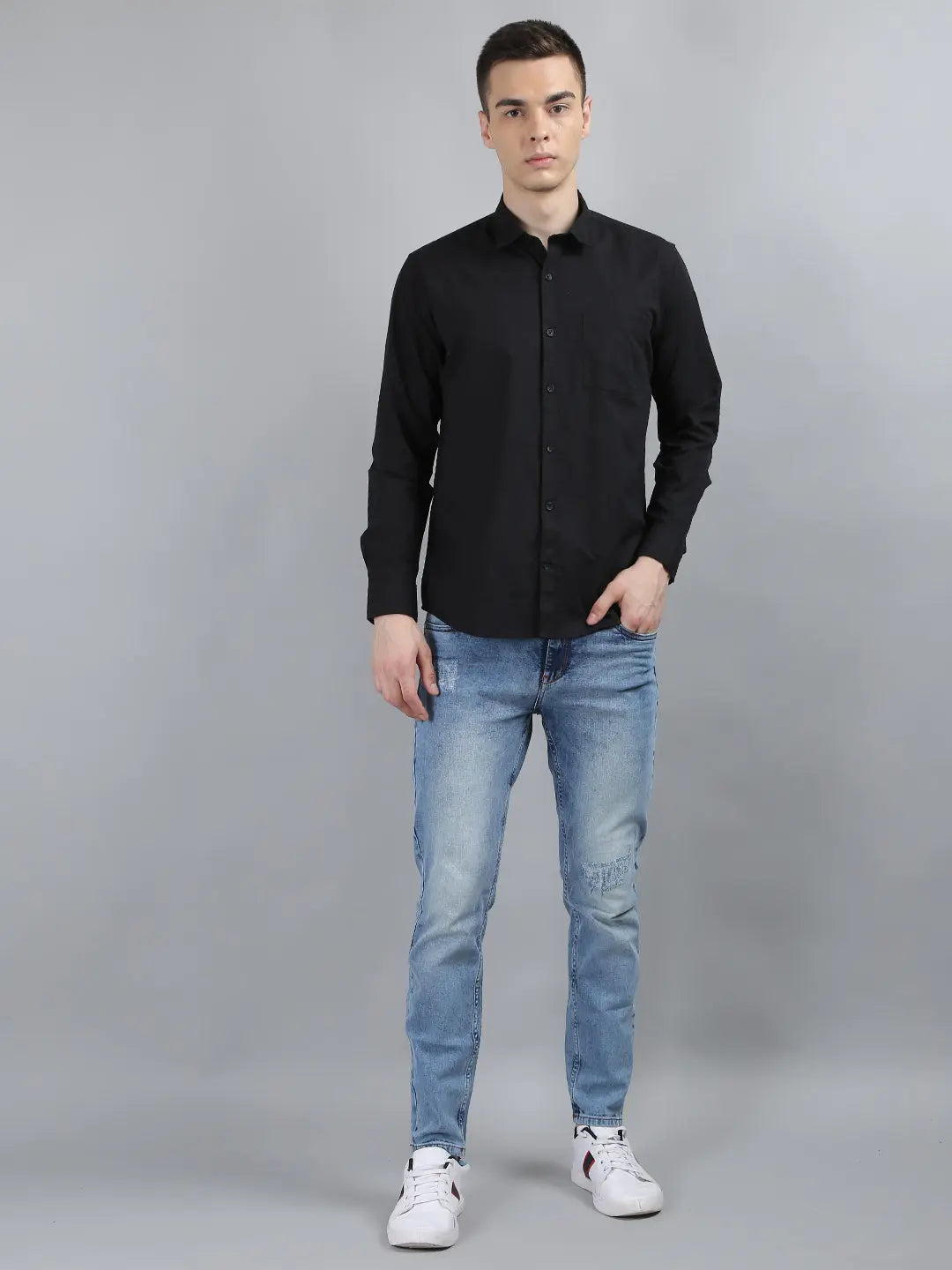 Black Solid Regular Fit Shirt Tim Paris