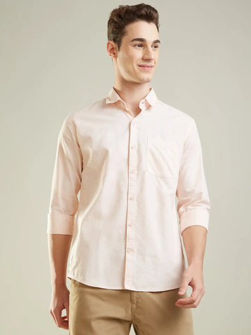 Peach Solid Regular Fit Shirt Tim Paris