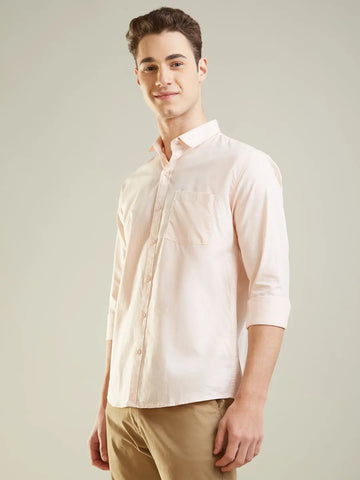 Peach Solid Regular Fit Shirt Tim Paris