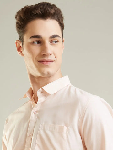 Peach Solid Regular Fit Shirt Tim Paris