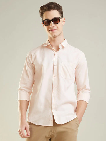 Peach Solid Regular Fit Shirt Tim Paris