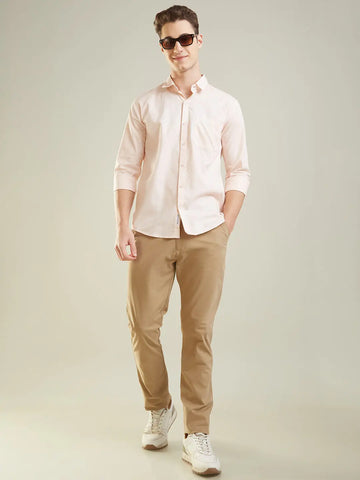 Peach Solid Regular Fit Shirt Tim Paris