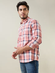 Peach Checkered Regular Fit Shirt