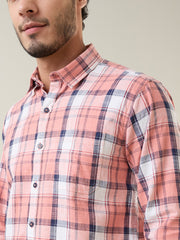Peach Checkered Regular Fit Shirt